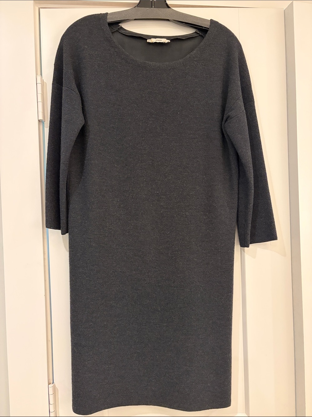 VINCE wool mixed media charcoal 3/4 shift dress size S 20” wide x 36” long